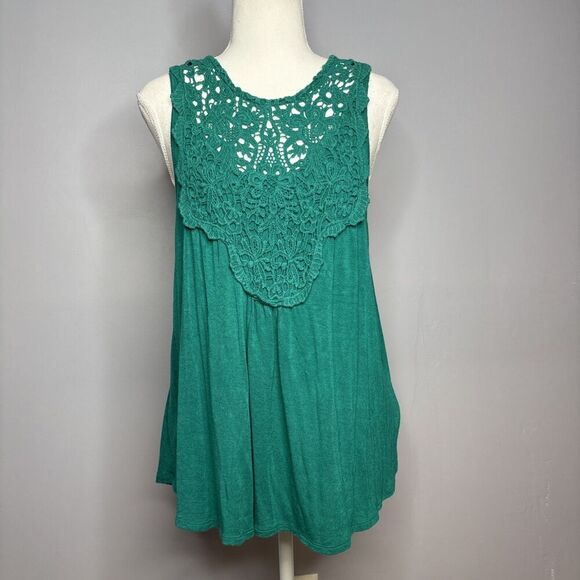 Maurices Women's Teal Green Sheer Beaded Tank Top Crochet Sequin Lace M Keyhole - Picture 1 of 10